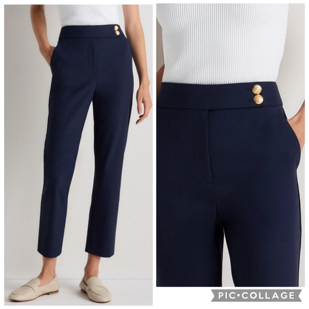 Quince Navy Cropped Ankle Pants with Gold Buttons